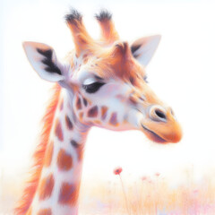 Obraz premium 흰 배경, 기린, 파스텔화 (White background, giraffe, pastel painting)