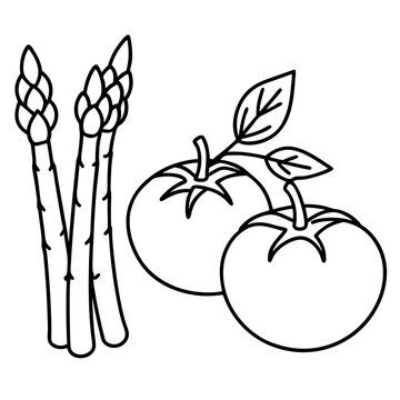 black and white asparagus and tomatoes clip art preview