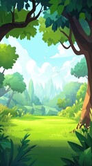 Empty 3D cartoon background for kids, colorful landscape, vibrant and playful setting