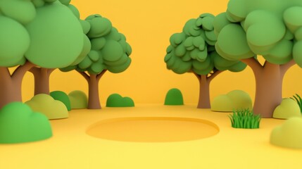 Empty 3D cartoon background for kids, colorful landscape, vibrant and playful setting