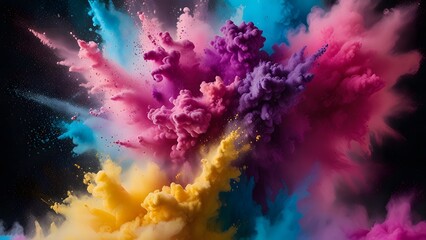 Bright Holi powder clouds floating in the air during celebration