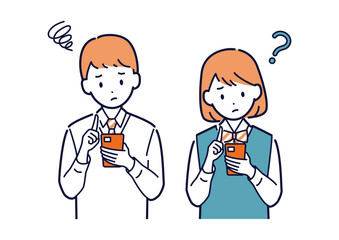 スマホを手に困る高校生のイラスト
