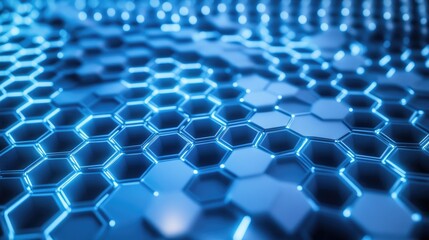Obraz premium Abstract Blue Hexagon Pattern with Glowing Lines in a 3D Perspective