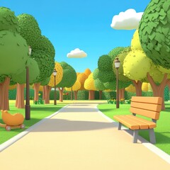 Empty 3D cartoon background for kids, colorful landscape, vibrant and playful setting