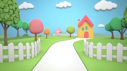Naklejka premium Empty 3D cartoon background for kids, colorful landscape, vibrant and playful setting