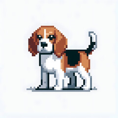 Obraz premium 흰 배경, 비글, 픽셀아트 (White background, beagle, pixel art)