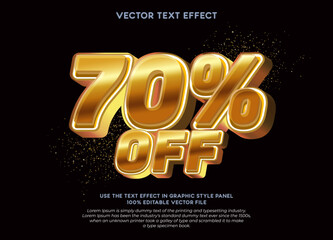 70 percent off discount golden numbers with editable text effect