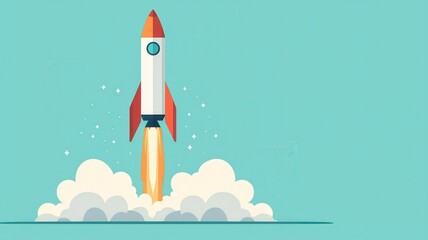 A vibrant rocket launching into the sky, symbolizing innovation and exploration in technology and the cosmos.