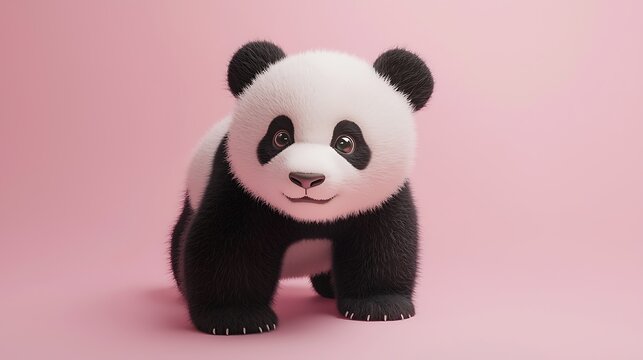 A 3D panda with a soft pastel background on the right, representing the gentle and playful nature of this zoo favorite
