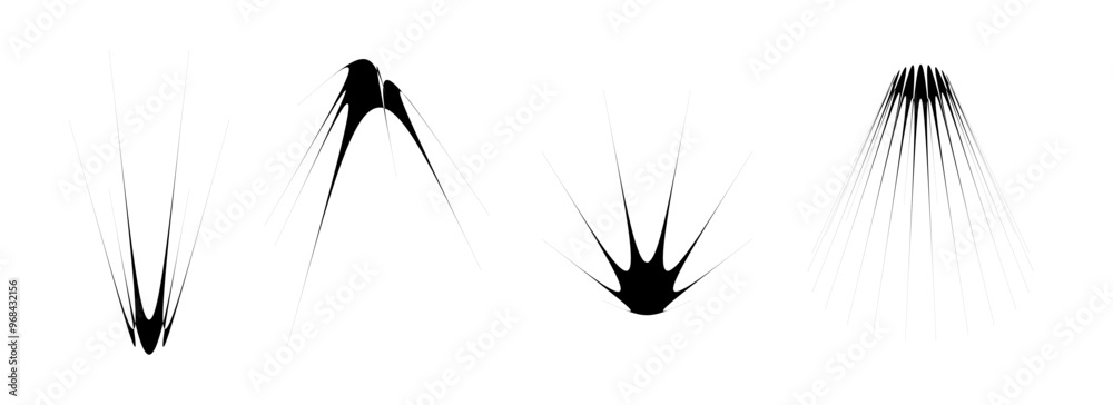 Poster Black thin quirky thorn element set. Abstract sharp shapes and angular sparks bundle. Spooky spokes objects for poster design, flyer, collage, banner, badge, logo, card, icon, label, sticker. Vector