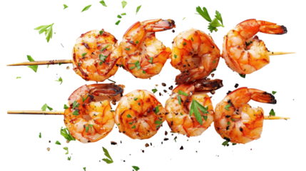 Grilled shrimp skewer on transparent background