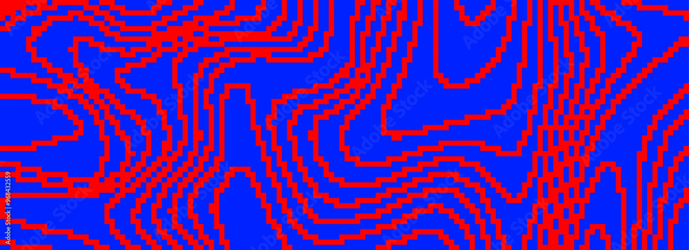 Aufkleber red and blue dithered curved wavy texture. pixelated glitch lines background. digitalized distorted 