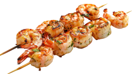 Grilled shrimp skewer on transparent background