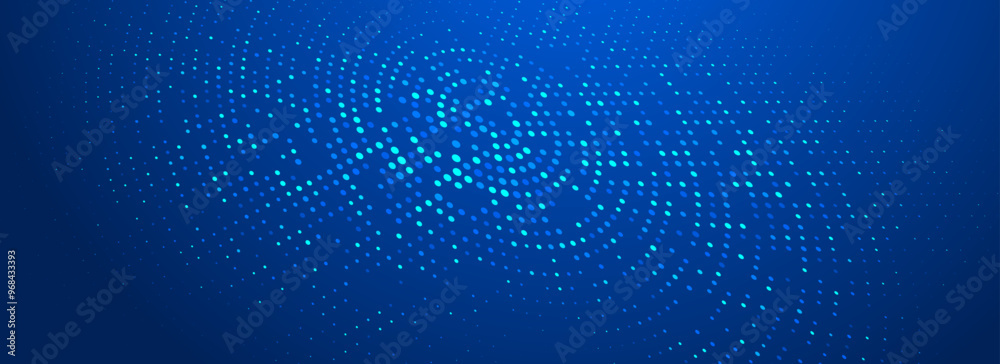 Poster glowing blue dotted texture. abstract curved dot grid wallpaper. circle halftone pattern background.