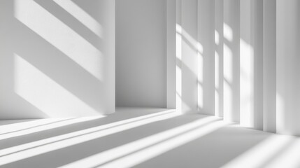 Obraz premium Abstract White Room with Light and Shadows Creating Geometric Shapes, Minimalist and Modern Interior Design