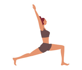 Fototapeta premium A woman practicing a lunging exercise outdoors during sunny weather for fitness and wellness