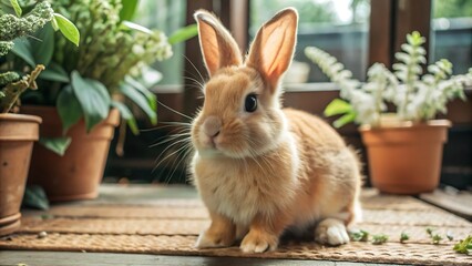 Obraz premium Cute brown rabbit with big eyes.