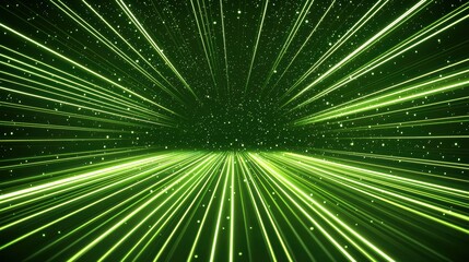 Obraz premium Abstract Green Light Lines with Glowing Particles Background