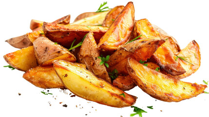 Fried potato wedges on transparent background