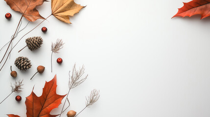autumn leaves on white background space for text fall seasonal advertising marketing branding beige tan brown
