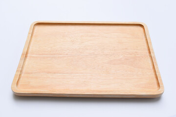 brown wooden tray isolated on white background