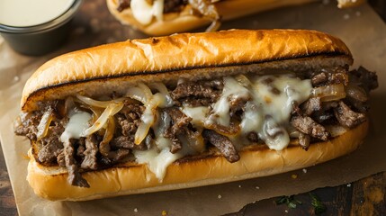 95. A classic cheesesteak sandwich with sauteed onions and melted cheese