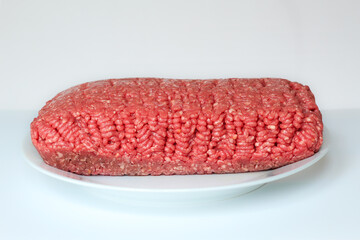 raw, fresh ground beef on white background