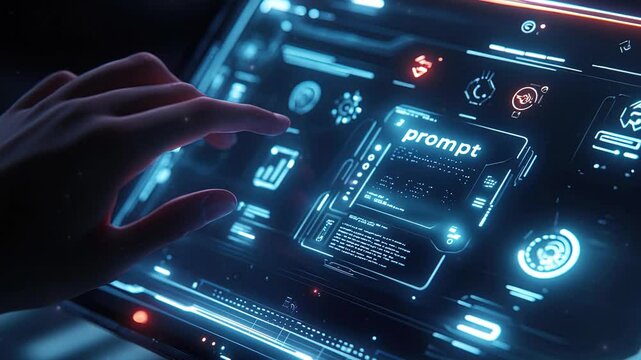 Futuristic command prompt on a digital interface, technology digital concept