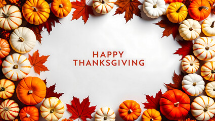 Happy Thanksgiving Backgrounds, The image features "Happy Thanksgiving" text surrounded by pumpkins and autumn leaves, creating a festive fall theme.