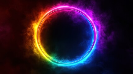 A colorful circle of smoke with a black background