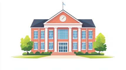 Fototapeta premium A large brick building with a clock tower and a flag pole