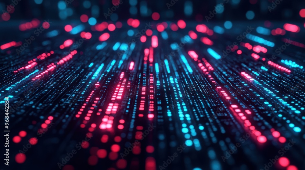 Poster a computer screen with a blue and red pattern