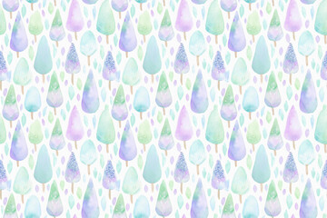 水色と緑と紫の可愛い模様のシームレスパターン背景イラスト