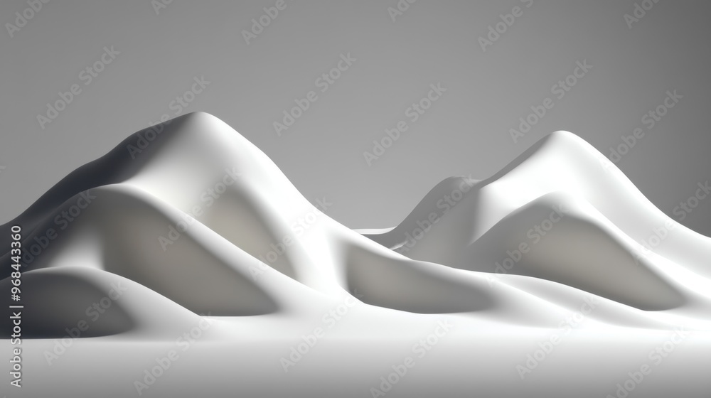 Poster the landscape features softly undulating white hills, creating a calm and tranquil atmosphere with g