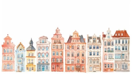 Fototapeta premium Hand-drawn watercolor buildings, graphic design and branding.