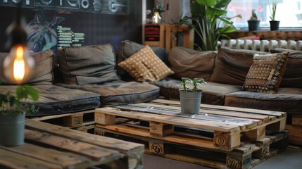 Chic upcycled pallet furniture workshop with eco friendly finishes