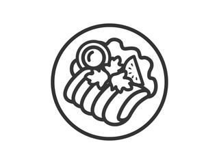 タイ料理の、ガイヤーンのアイコン（線画）のイラスト