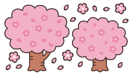 満開の桜の木と花びら