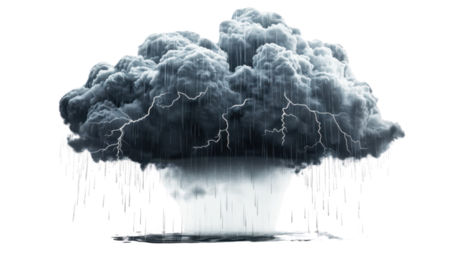 Dark rainy stormy cloud on transparent background