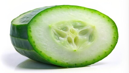 Isolated cut cucumber on white background, cucumber, vegetable, healthy, fresh, food, green, slice, organic, close-up