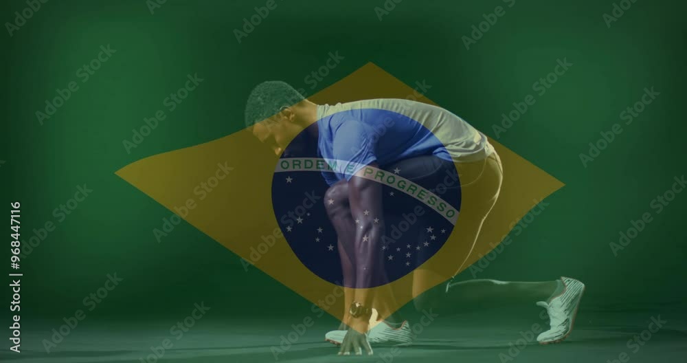 Canvas Prints Animation of flag of brazil over african american male athlete