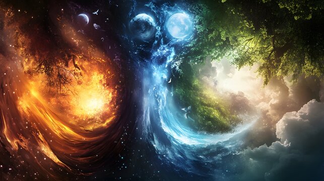 46. A representation of the four fundamental forces of nature