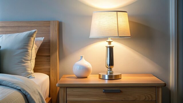 Lampe de chevet allum?e sur une table de chevet , bedroom, night light, cozy, illuminated, bedside table