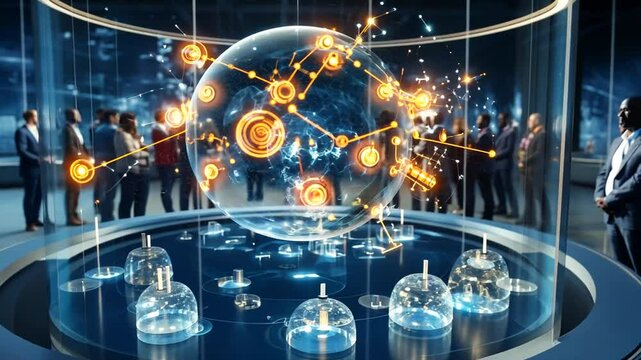 Group of Engineers Analyzing an AI Quantum Computer in Futuristic Facility