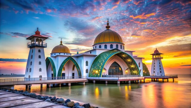 Historic Masjid Selat Melaka with stunning architecture and scenic views, Malaysia, Melaka, Masjid Selat, old mosque