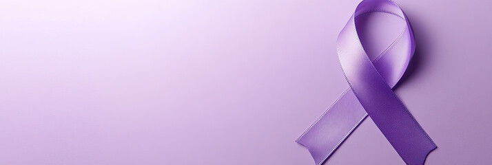 Purple ribbon offset on gradient lavender wide banner background
