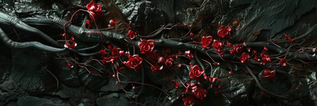 Vampire root, an eye-catching species of climbing plant from the Combretaceae family, showcases vibrant clusters of red flowers.