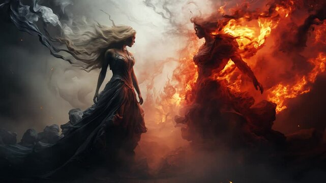 A Good Angel fights in an Epic Battle with a Dark Evil Angel
