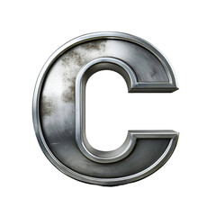 Letter C with 3d effect and metal silver texture clipping mask