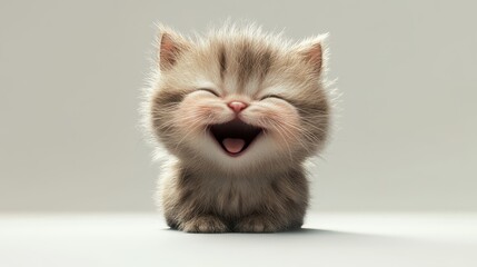 A cute and fluffy kitten with a big smile, showcasing joy and innocence. This 3D  captures the playful and loving nature of kittens, symbolizing happiness, companionship, and pure joy.